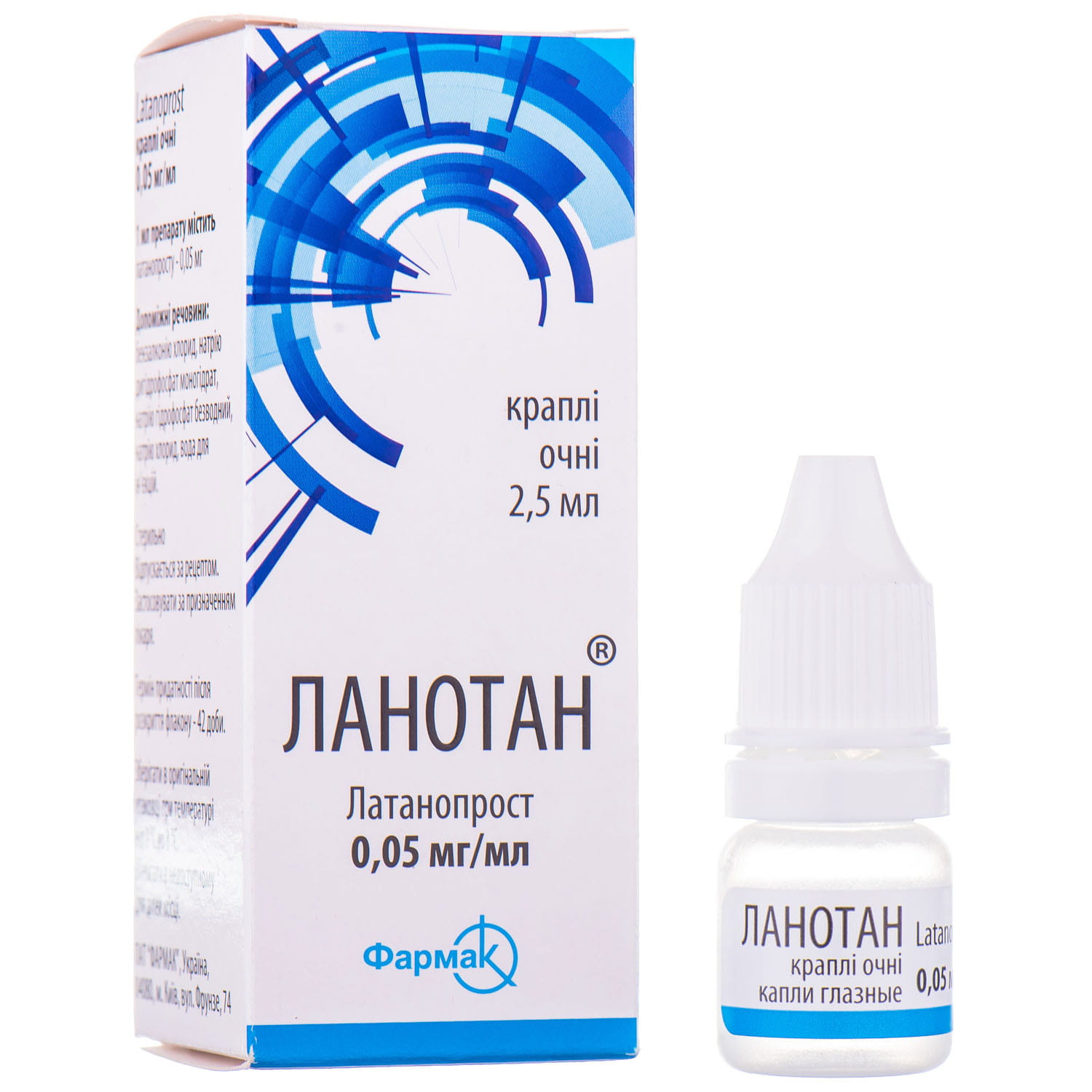 ЛАНОТАН® краплі 0,05 мг/мл, по 2,5 мл у флаконі з крапельницею, по 1 флакону в пачці